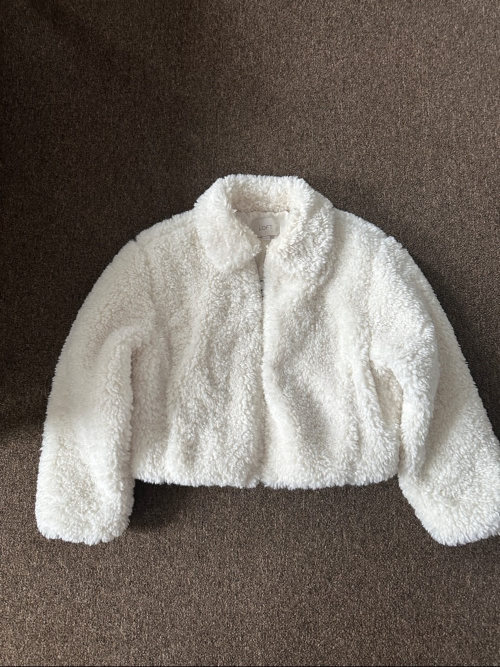 LOFT White Sherpa Zip Jacket